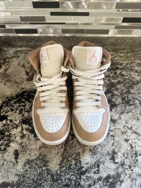 Jordan Mid-Top Sneakers in White and Light Brown